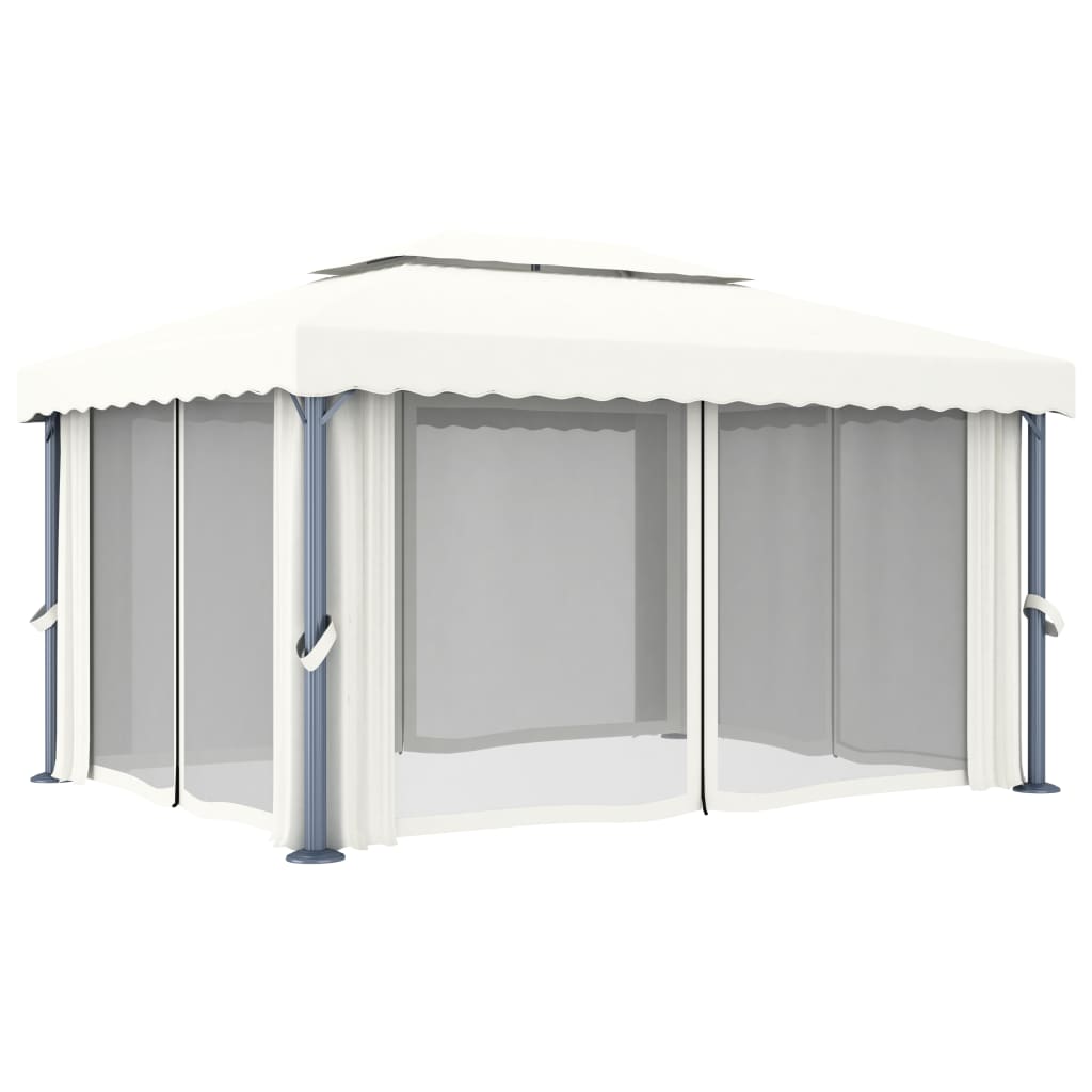 Prieel Met Gordijn Aluminium Crème 4 x 3 m Wit
