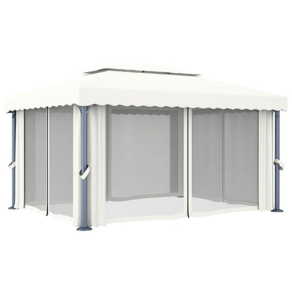 Prieel Met Gordijn Aluminium Crème 4 x 3 m Wit