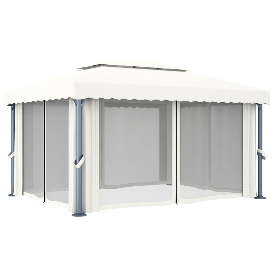 Prieel Met Gordijn Aluminium Crème 4 x 3 m Wit