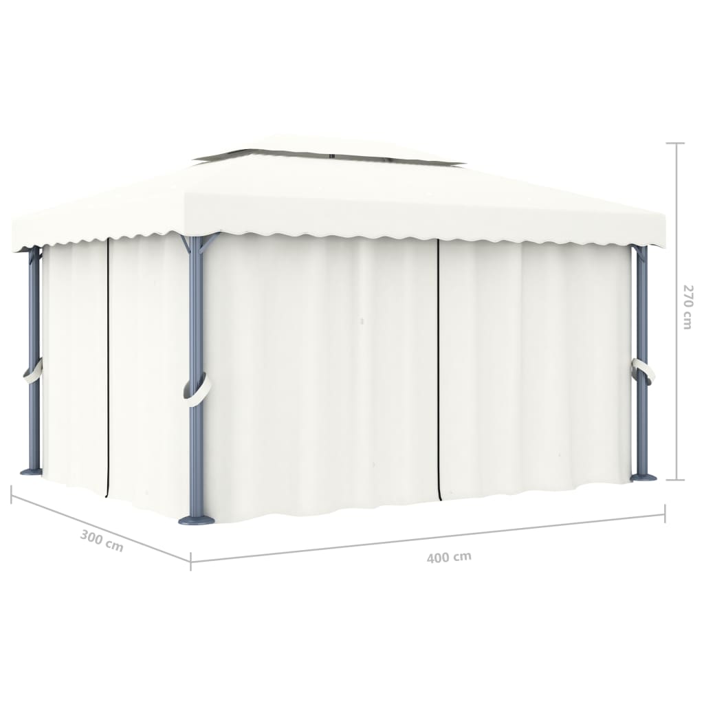 Prieel Met Gordijn Aluminium Crème 4 x 3 m Wit