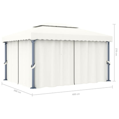 Prieel Met Gordijn Aluminium Crème 4 x 3 m Wit