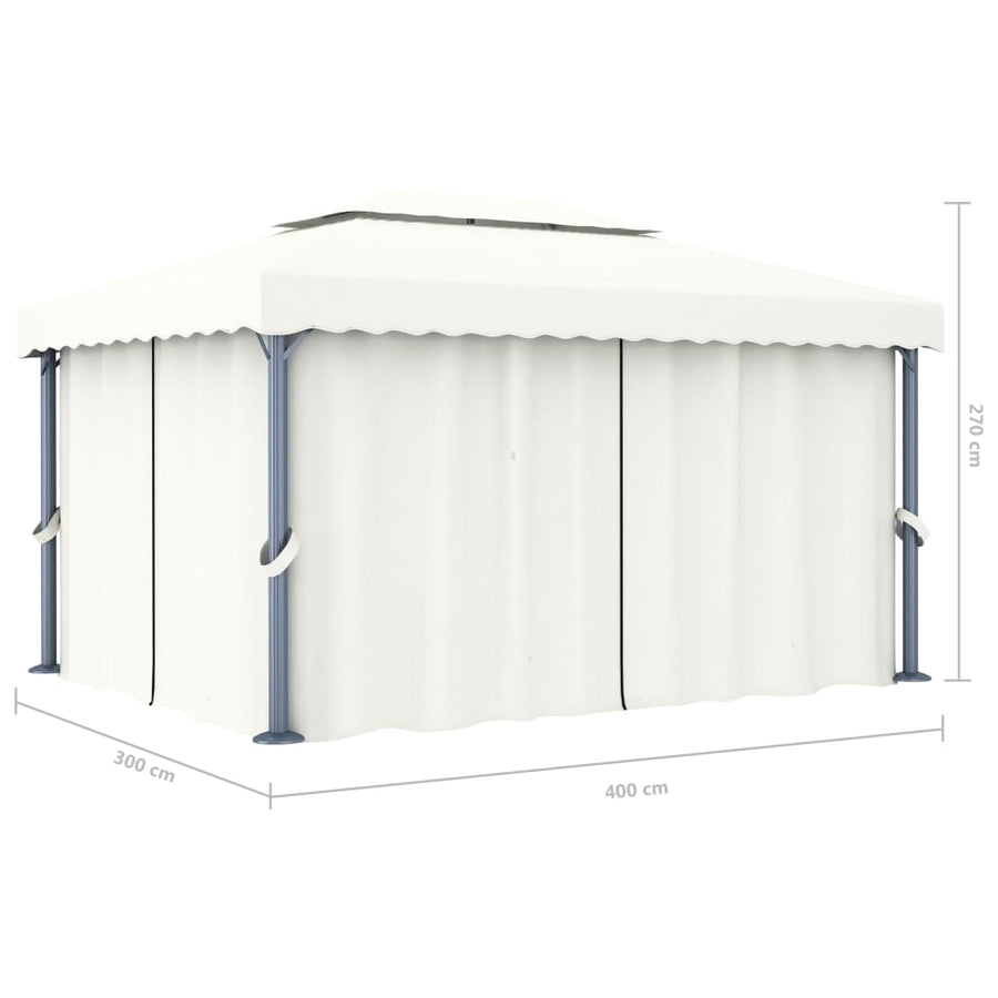 Prieel Met Gordijn Aluminium Crème 4 x 3 m Wit