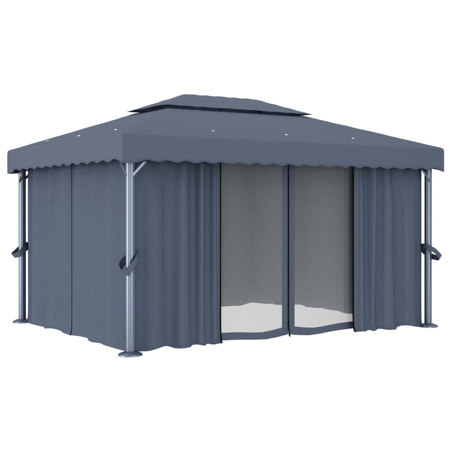 Prieel Met Gordijn Aluminium 4 x 3 m Antraciet