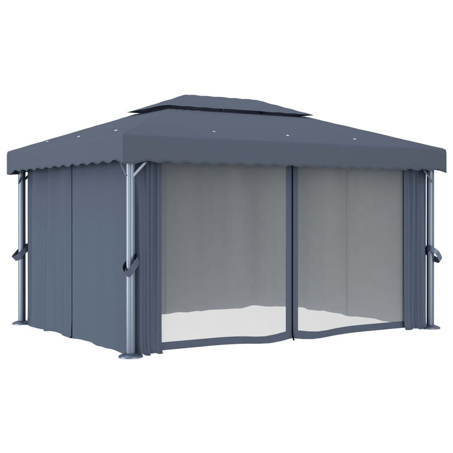 Prieel Met Gordijn Aluminium 4 x 3 m Antraciet