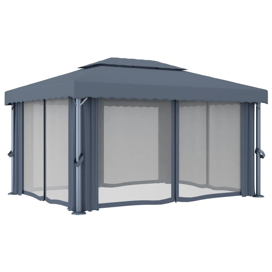 Prieel Met Gordijn Aluminium 4 x 3 m Antraciet