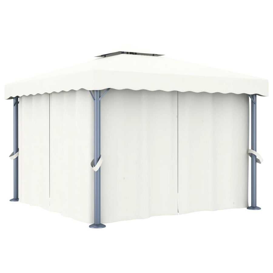 Prieel Met Gordijn Aluminium Crème 3 x 3 m Wit