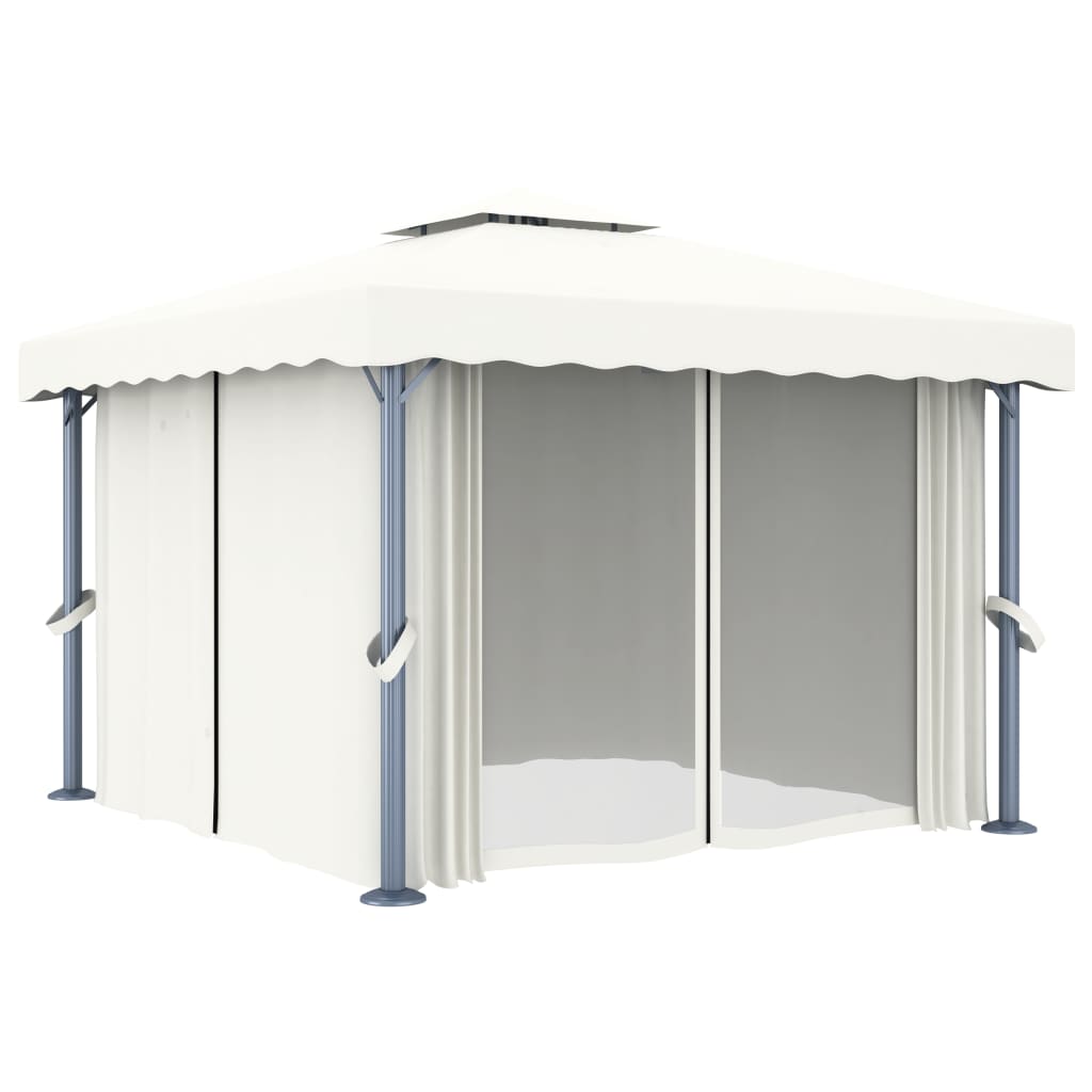 Prieel Met Gordijn Aluminium Crème 3 x 3 m Wit