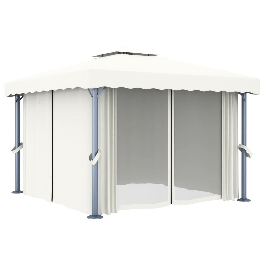Prieel Met Gordijn Aluminium Crème 3 x 3 m Wit