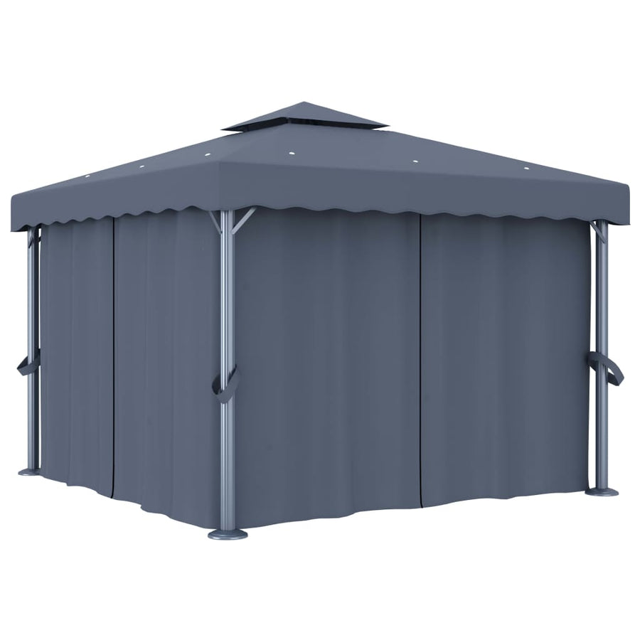 Prieel Met Gordijn Aluminium 3 x 3 m Antraciet