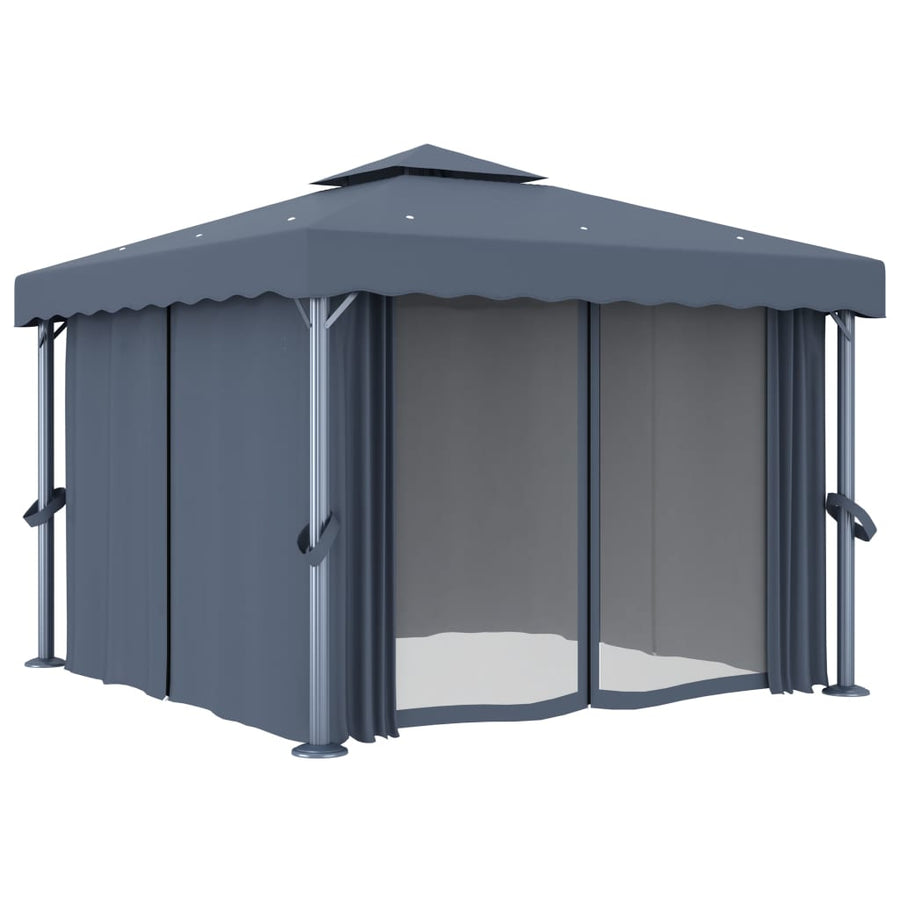 Prieel Met Gordijn Aluminium 3 x 3 m Antraciet
