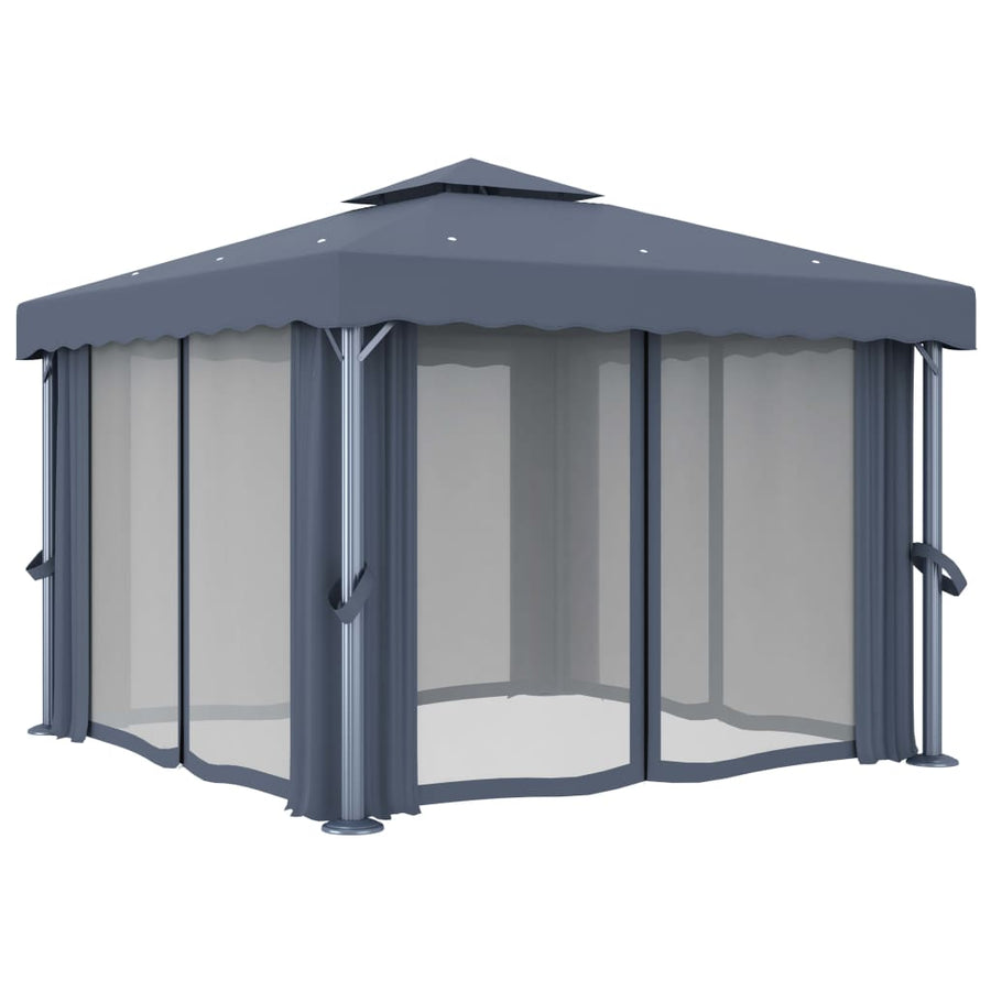 Prieel Met Gordijn Aluminium 3 x 3 m Antraciet