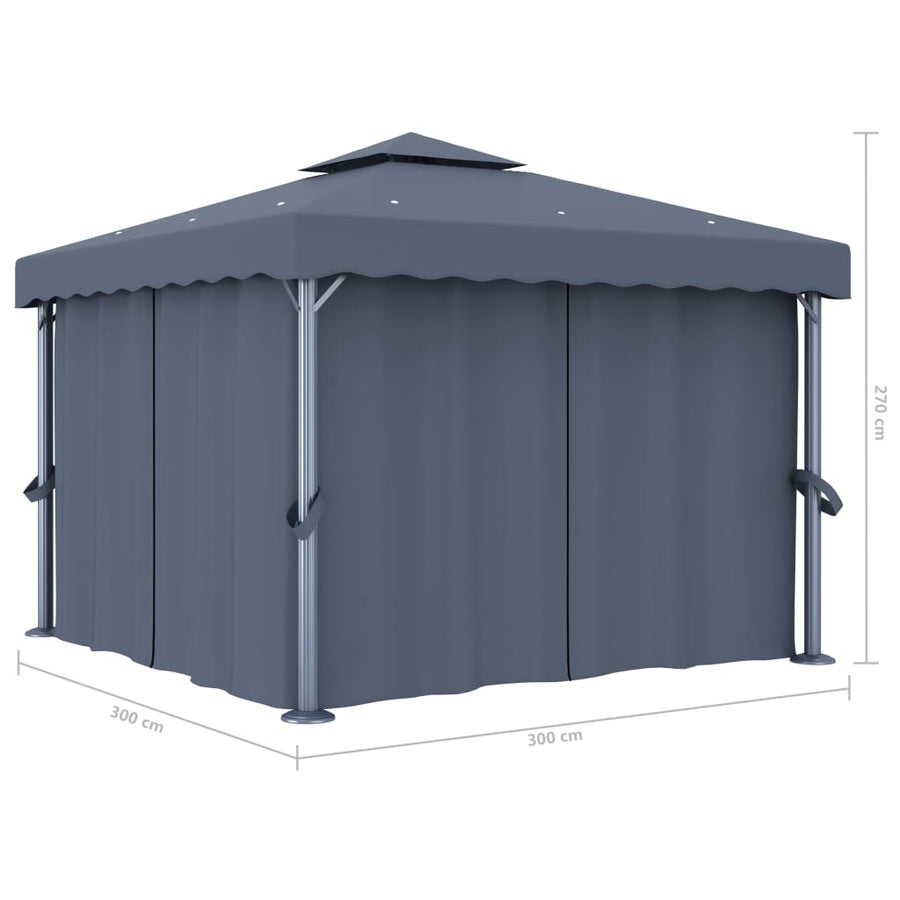 Prieel Met Gordijn Aluminium 3 x 3 m Antraciet