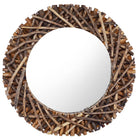 Wall mirror round 60 cm teak wood