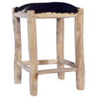 Barkruk massief teakhout geitenleer 30x30x55 cm