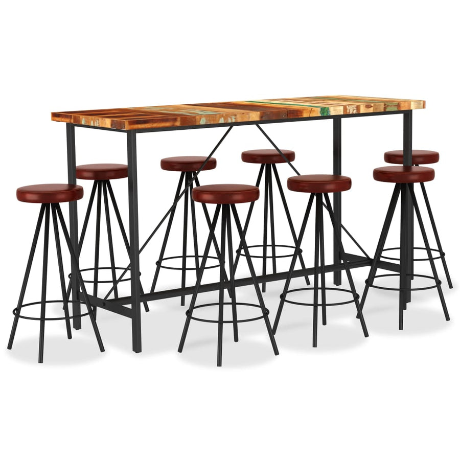 -Delige Barset En Echt Leer massief gerecycled hout
