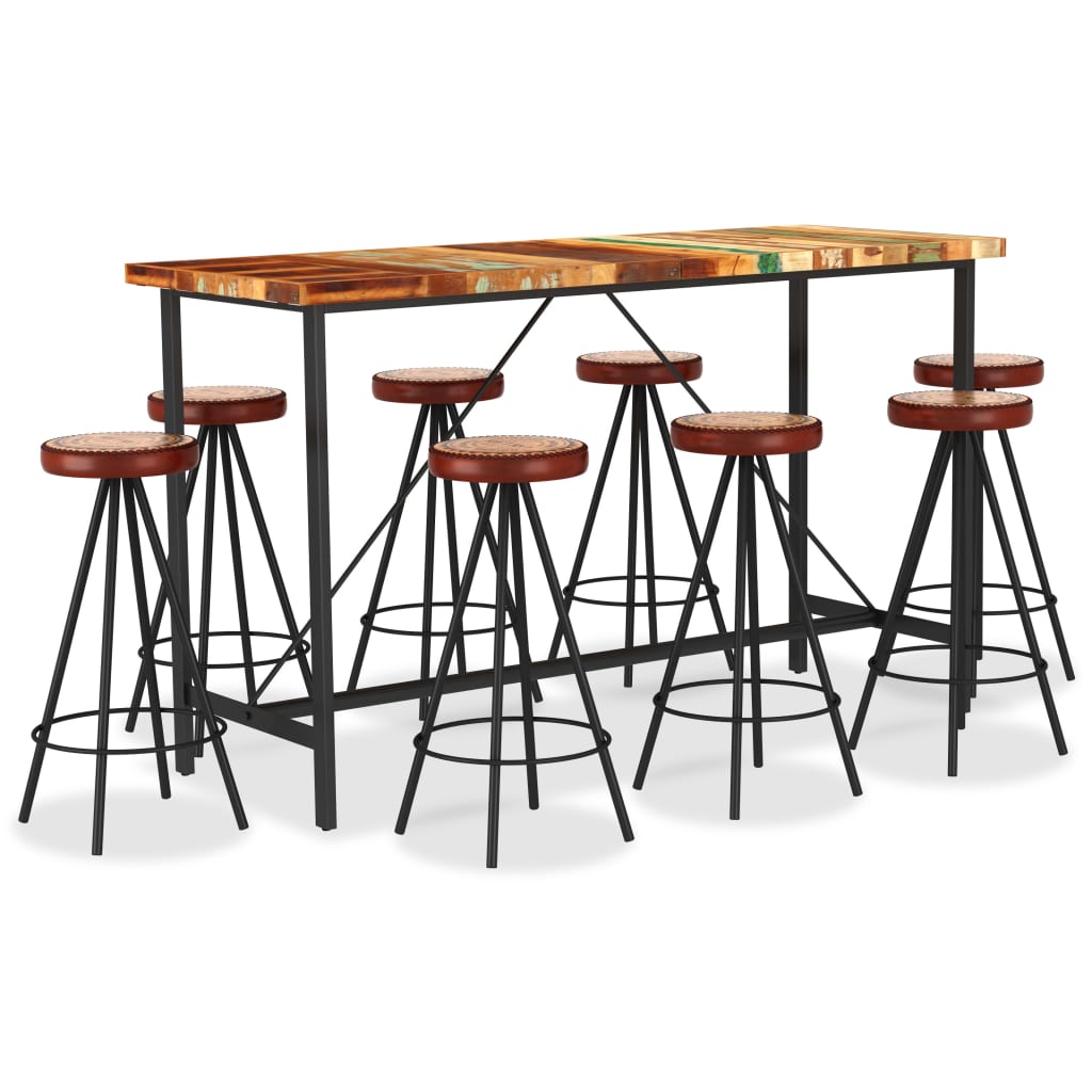 -Delige Barset , Echt Leer En Canvas massief gerecycled hout