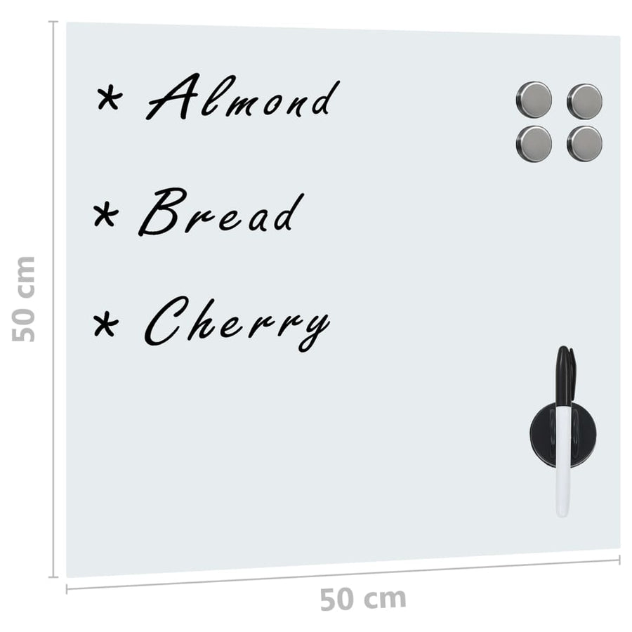 Magneetbord Voor Aan De Wand Glas 50 x 50 cm Wit met accessoires