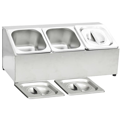 Gastronormbakkenhouder Met 3 Gn 1/6 Bakken Roestvrij Staal 22.5 x 49.7 x 21.5 cm