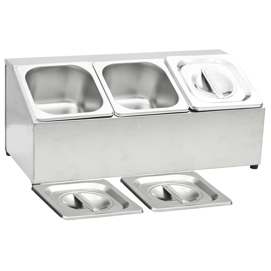 Gastronormbakkenhouder Met 3 Gn 1/6 Bakken Roestvrij Staal 22.5 x 49.7 x 21.5 cm