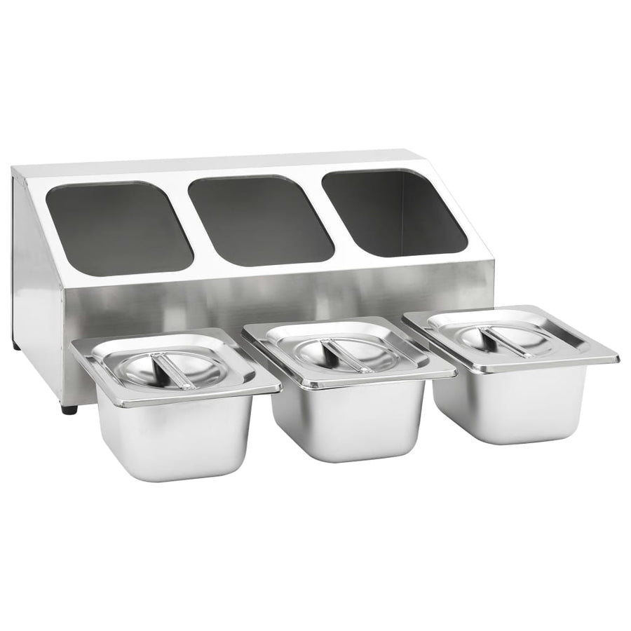 Gastronormbakkenhouder Met 3 Gn 1/6 Bakken Roestvrij Staal 22.5 x 49.7 x 21.5 cm
