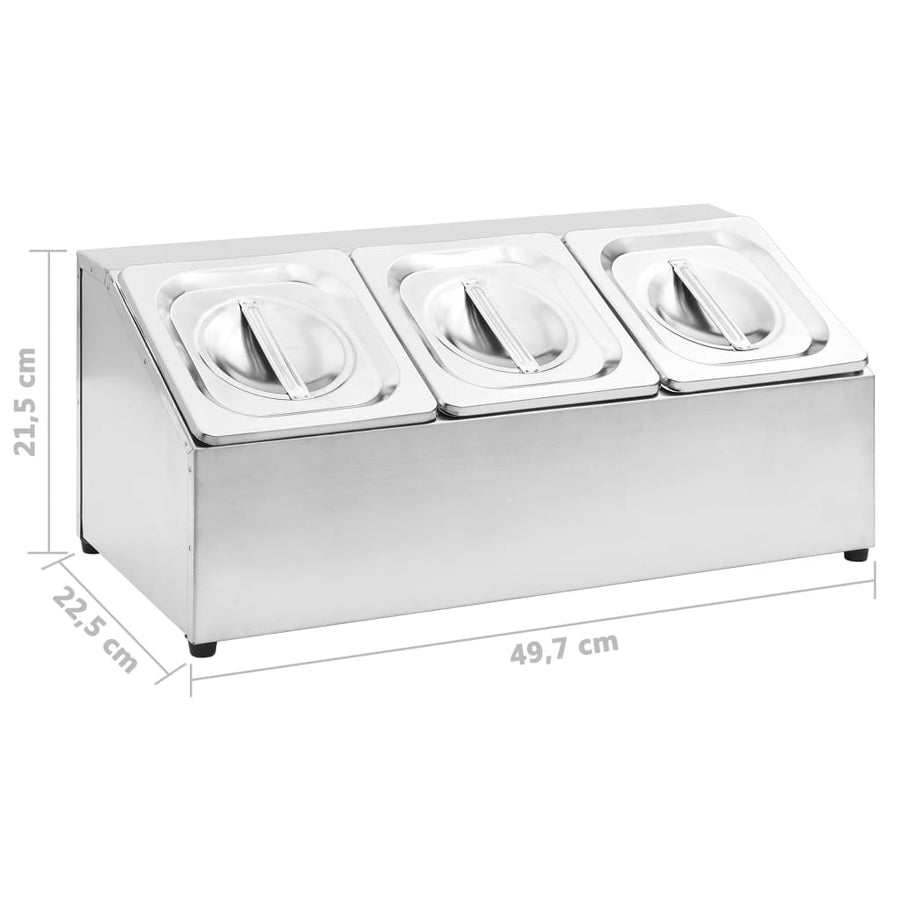 Gastronormbakkenhouder Met 3 Gn 1/6 Bakken Roestvrij Staal 22.5 x 49.7 x 21.5 cm