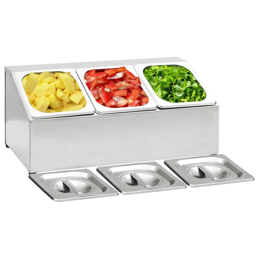 Gastronormbakkenhouder Met 3 Gn 1/6 Bakken Roestvrij Staal 22.5 x 49.7 x 21.5 cm