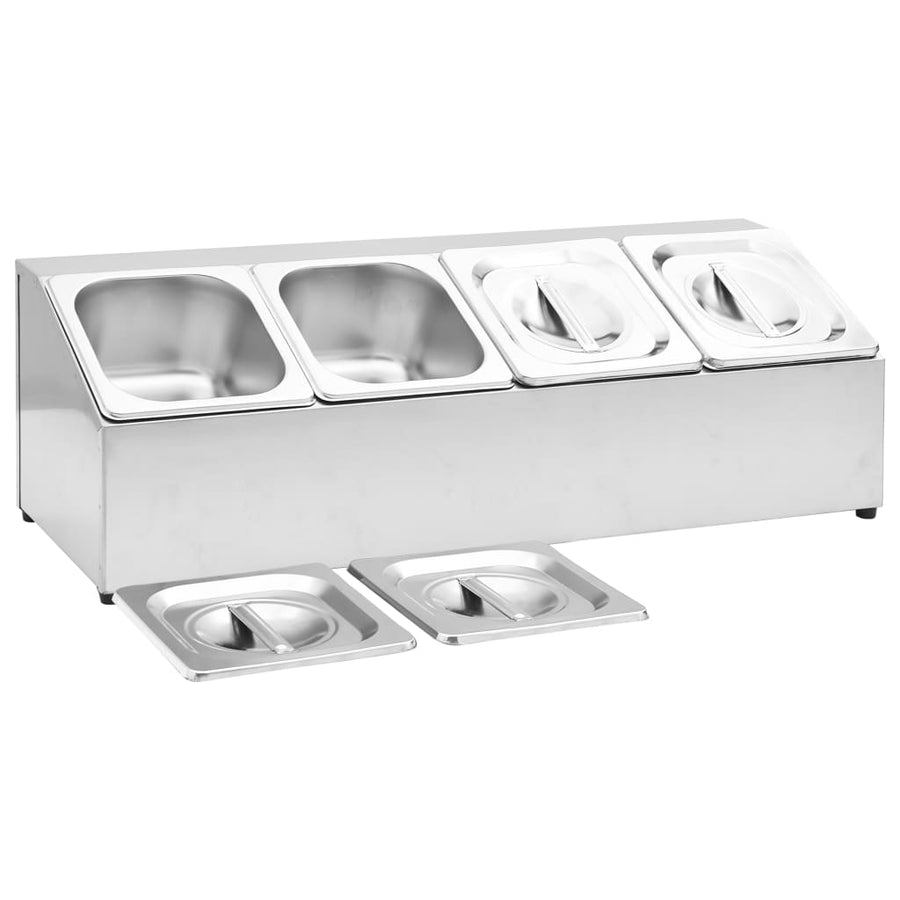 Gastronormbakkenhouder Met 4 Gn 1/6 Bakken Roestvrij Staal 22.5 x 66 x 21.5 cm