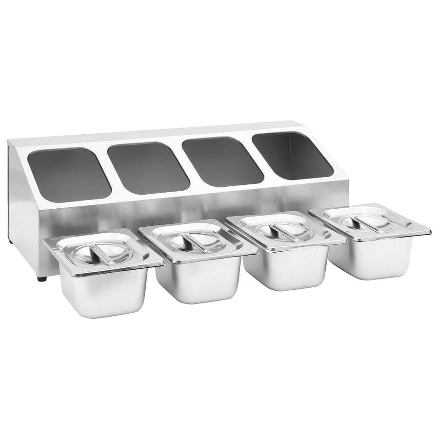Gastronormbakkenhouder Met 4 Gn 1/6 Bakken Roestvrij Staal 22.5 x 66 x 21.5 cm