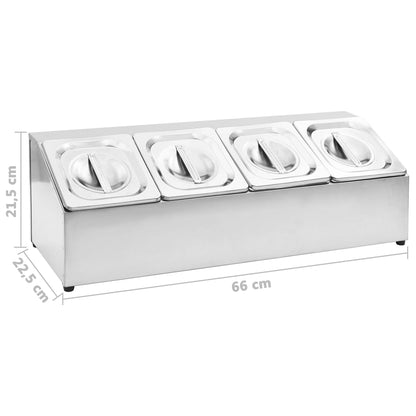 Gastronormbakkenhouder Met 4 Gn 1/6 Bakken Roestvrij Staal 22.5 x 66 x 21.5 cm
