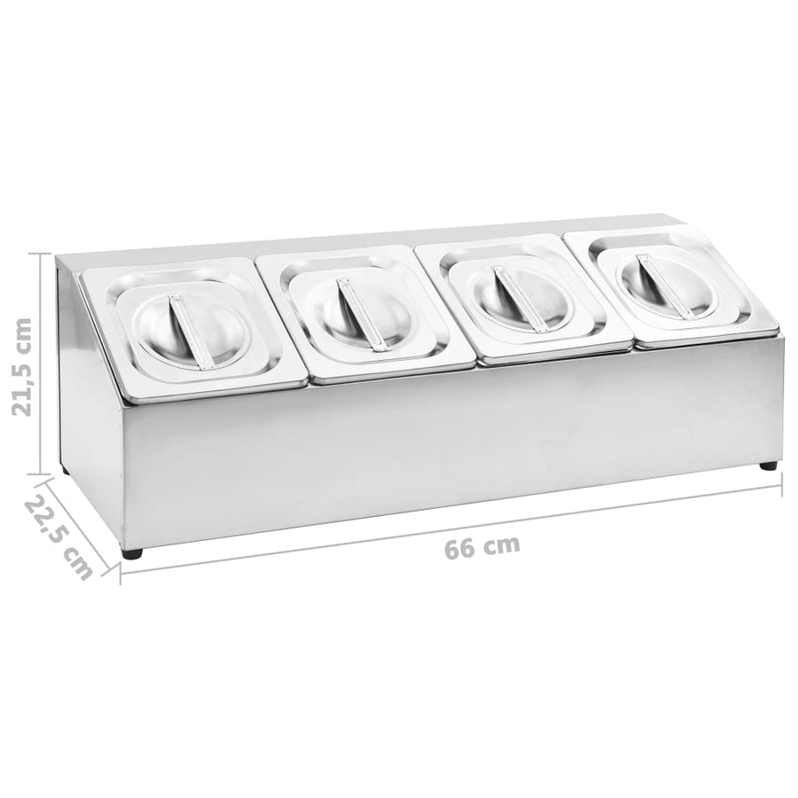 Gastronormbakkenhouder Met 4 Gn 1/6 Bakken Roestvrij Staal 22.5 x 66 x 21.5 cm