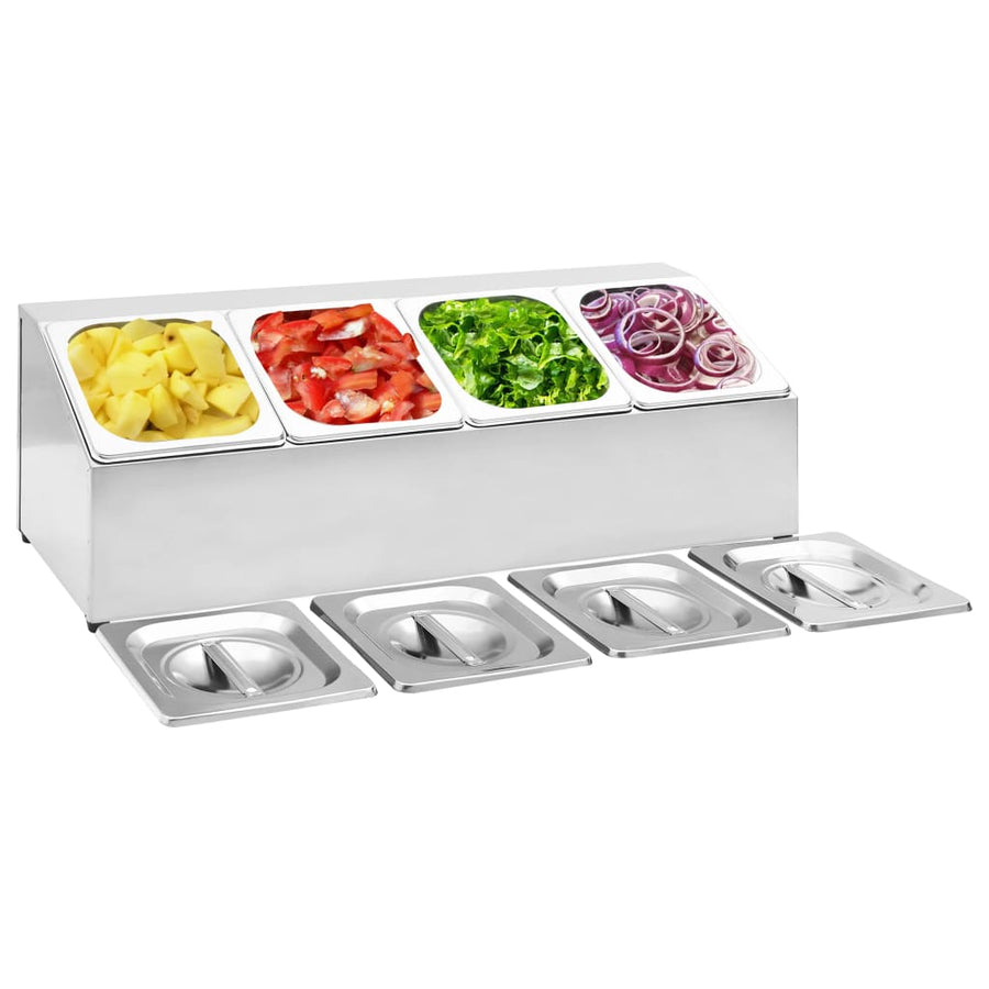 Gastronormbakkenhouder Met 4 Gn 1/6 Bakken Roestvrij Staal 22.5 x 66 x 21.5 cm