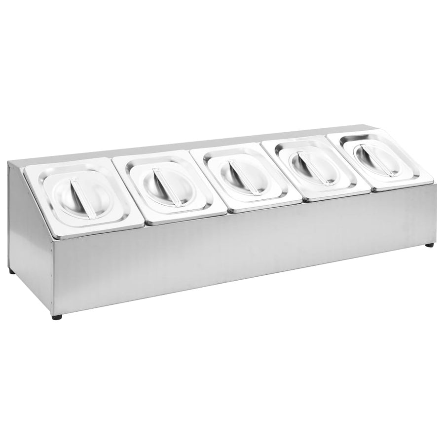 Gastronormbakkenhouder Met 5 Gn 1/6 Bakken Roestvrij Staal 22.5 x 82.5 x 21.5 cm