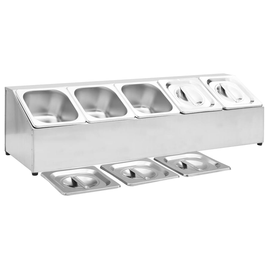 Gastronormbakkenhouder Met 5 Gn 1/6 Bakken Roestvrij Staal 22.5 x 82.5 x 21.5 cm
