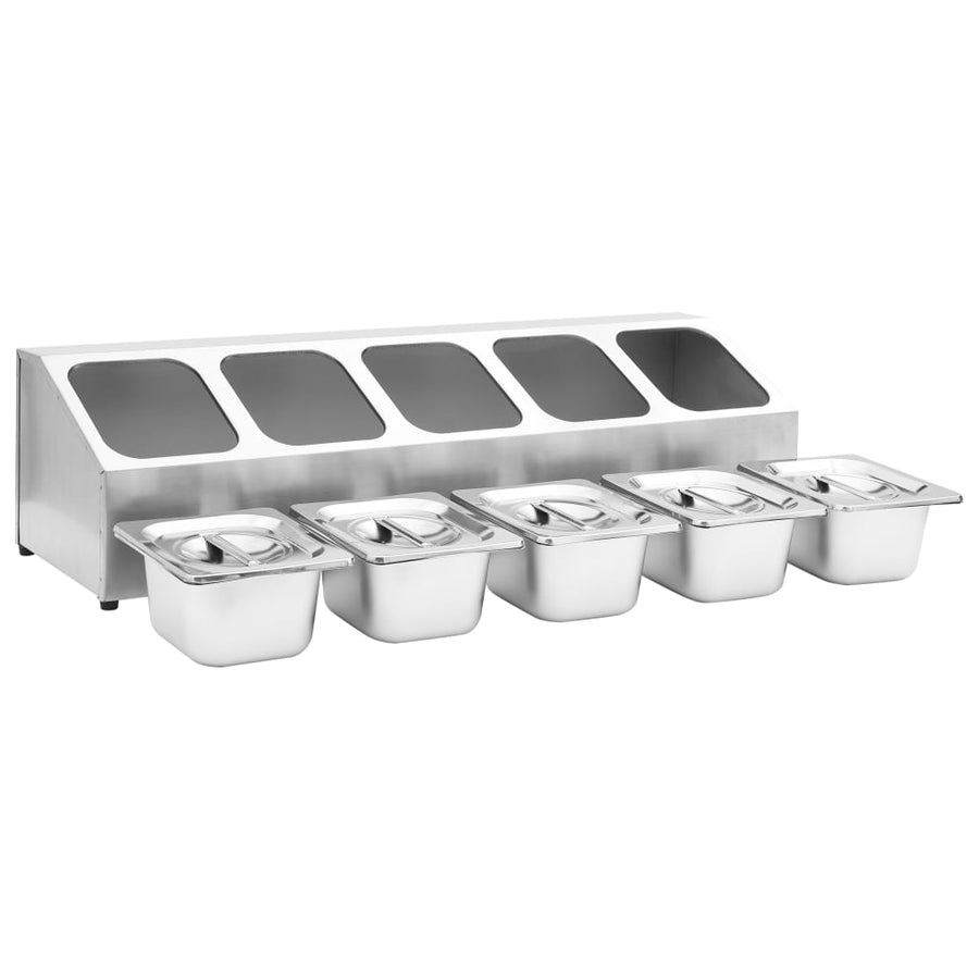 Gastronormbakkenhouder Met 5 Gn 1/6 Bakken Roestvrij Staal 22.5 x 82.5 x 21.5 cm