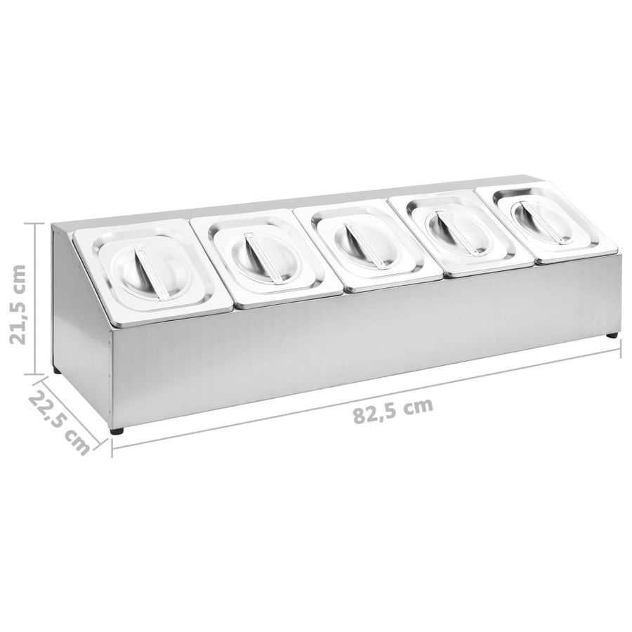 Gastronormbakkenhouder Met 5 Gn 1/6 Bakken Roestvrij Staal 22.5 x 82.5 x 21.5 cm