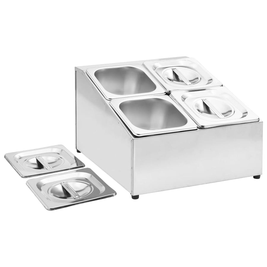 Gastronormbakkenhouder Met 4 Gn 1/6 Bakken Roestvrij Staal 40 x 34 x 25 cm