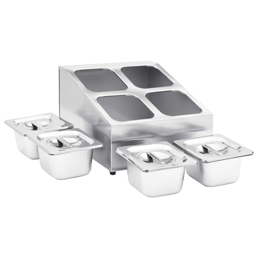 Gastronormbakkenhouder Met 4 Gn 1/6 Bakken Roestvrij Staal 40 x 34 x 25 cm