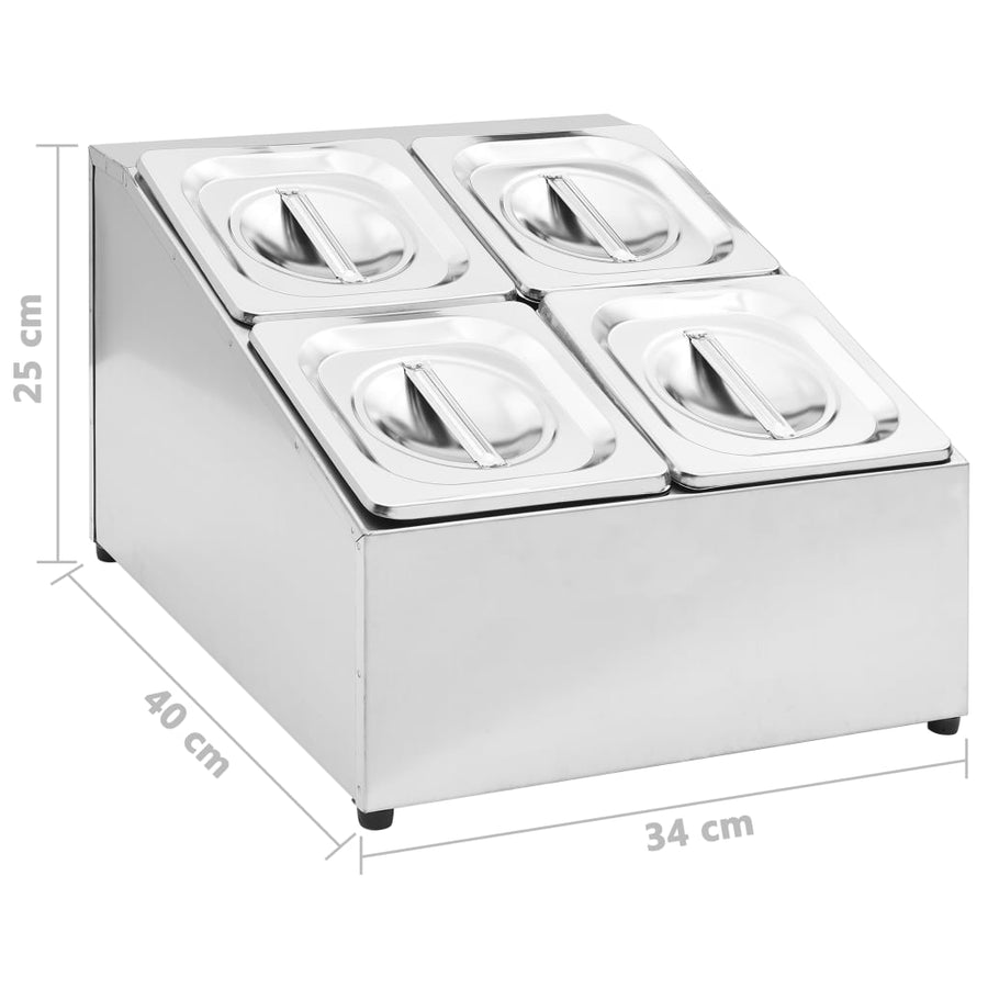 Gastronormbakkenhouder Met 4 Gn 1/6 Bakken Roestvrij Staal 40 x 34 x 25 cm