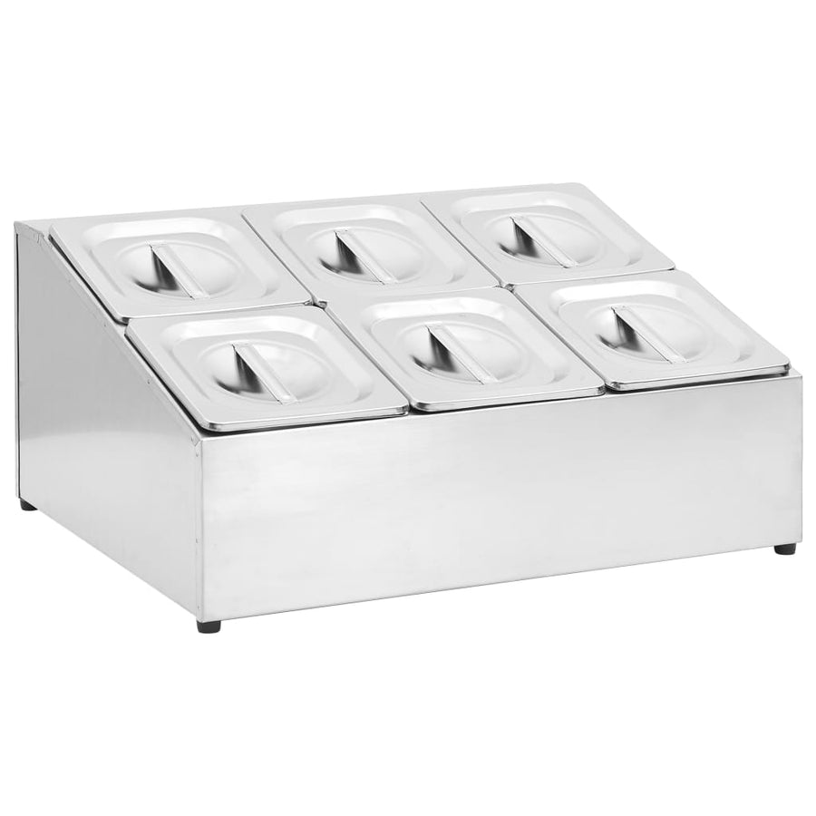 Gastronormbakkenhouder Met 6 Gn 1/6 Bakken Roestvrij Staal 40 x 50.3 x 25 cm