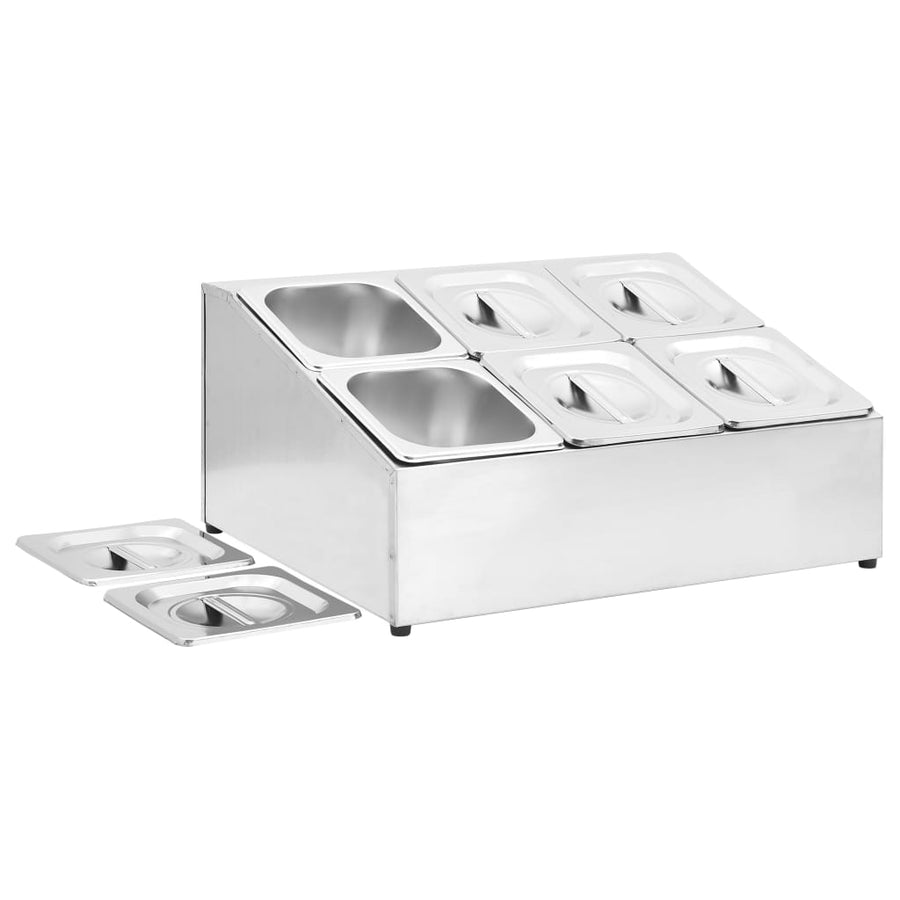 Gastronormbakkenhouder Met 6 Gn 1/6 Bakken Roestvrij Staal 40 x 50.3 x 25 cm