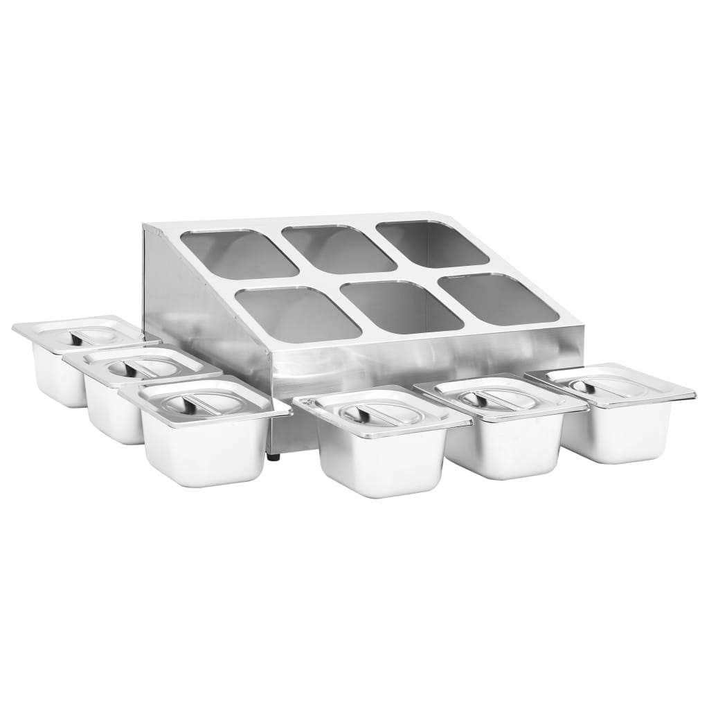 Gastronormbakkenhouder Met 6 Gn 1/6 Bakken Roestvrij Staal 40 x 50.3 x 25 cm