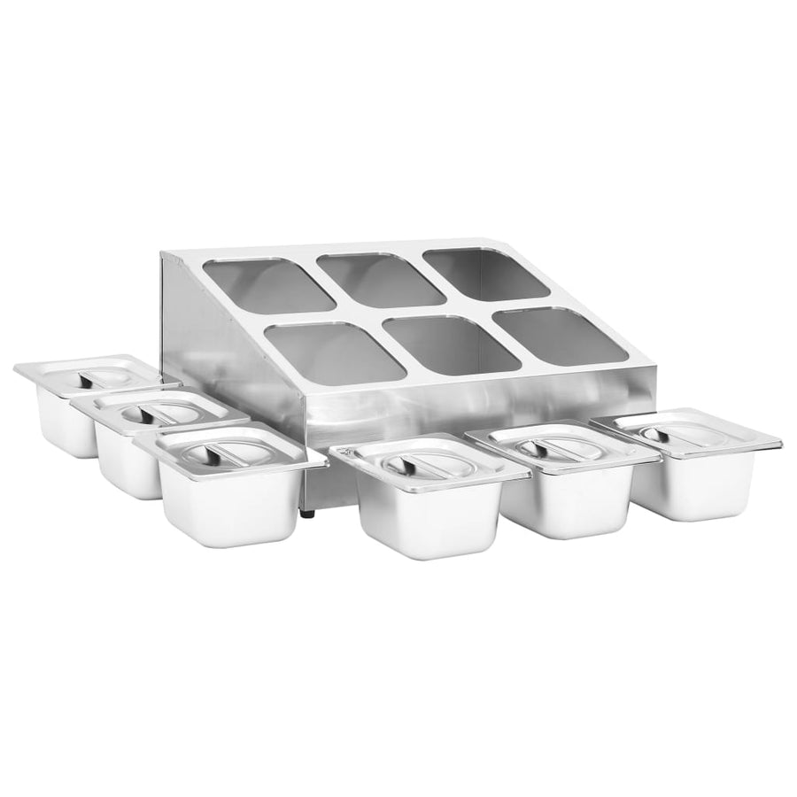 Gastronormbakkenhouder Met 6 Gn 1/6 Bakken Roestvrij Staal 40 x 50.3 x 25 cm