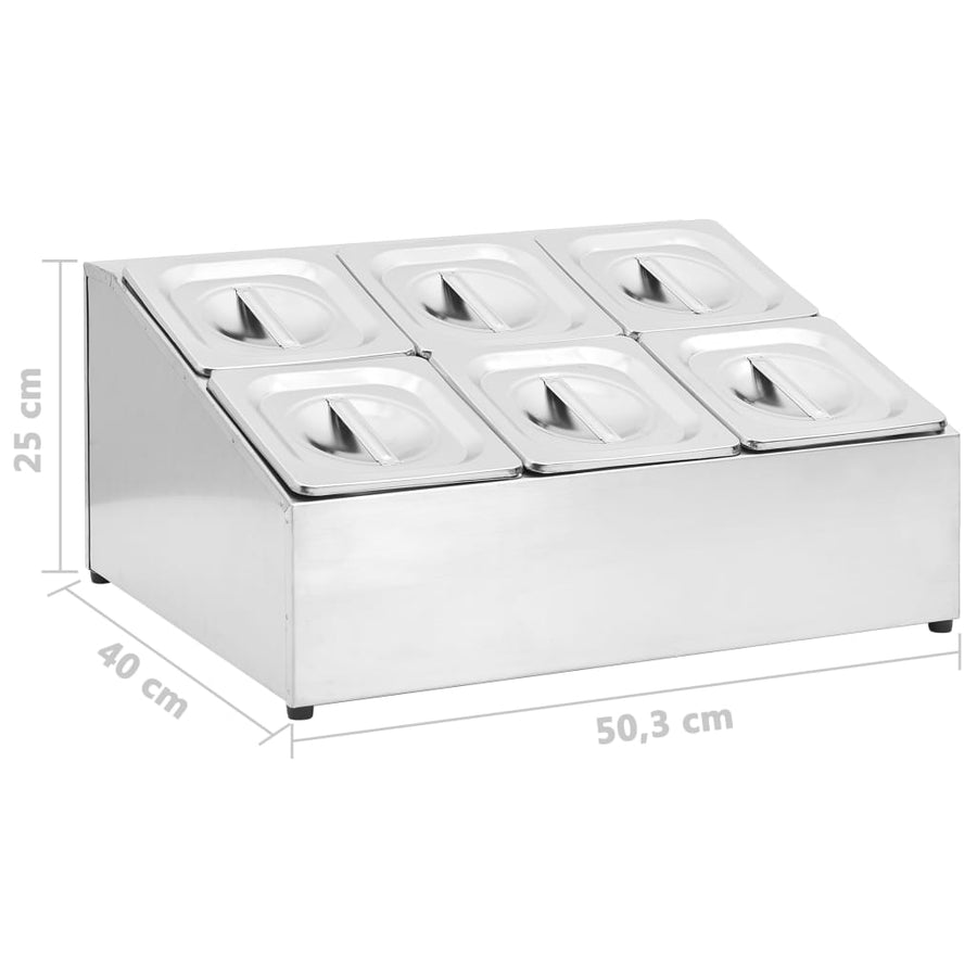 Gastronormbakkenhouder Met 6 Gn 1/6 Bakken Roestvrij Staal 40 x 50.3 x 25 cm