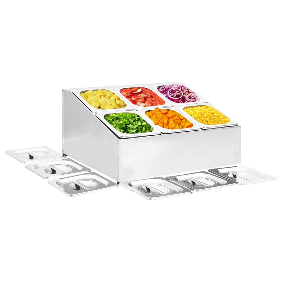 Gastronormbakkenhouder Met 6 Gn 1/6 Bakken Roestvrij Staal 40 x 50.3 x 25 cm