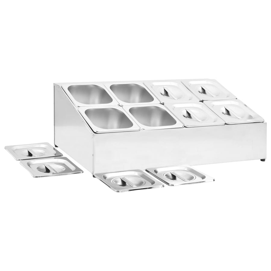 Gastronormbakkenhouder Met 8 Gn 1/6 Bakken Roestvrij Staal 66.8 x 40 x 25 cm