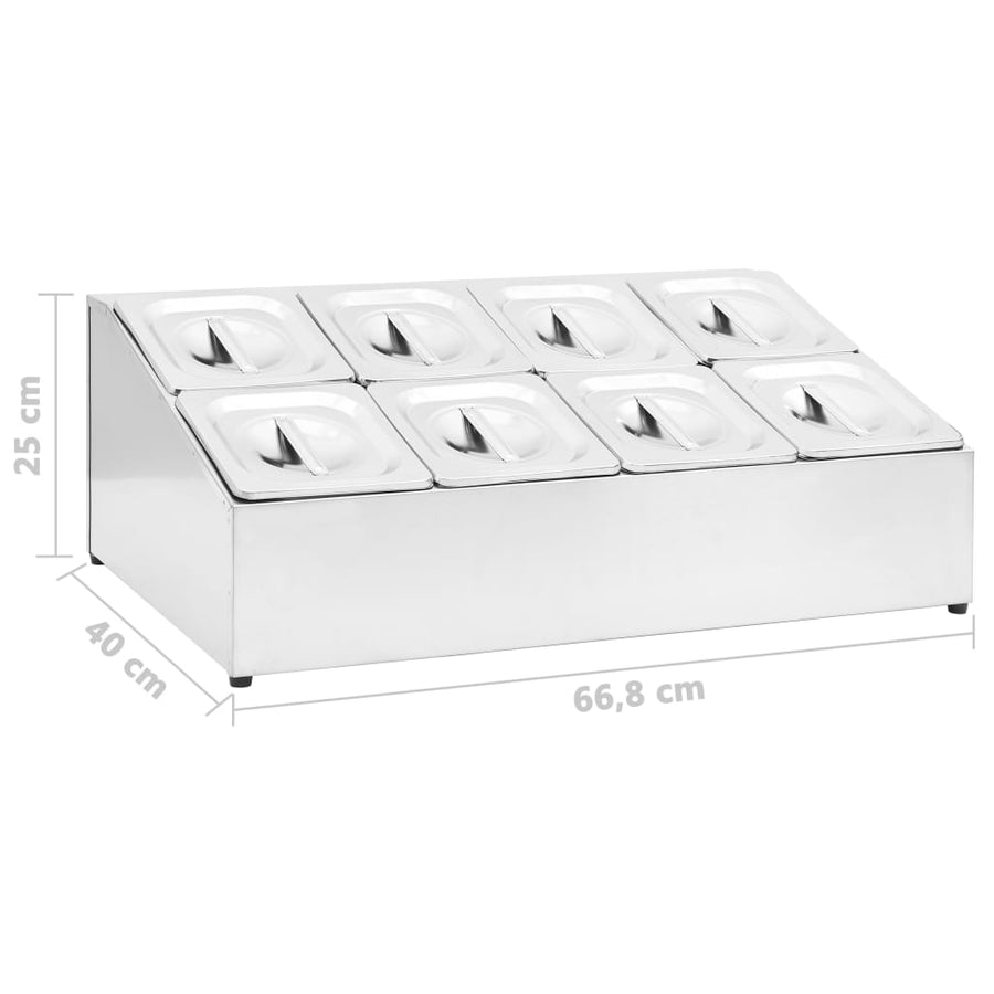 Gastronormbakkenhouder Met 8 Gn 1/6 Bakken Roestvrij Staal 66.8 x 40 x 25 cm