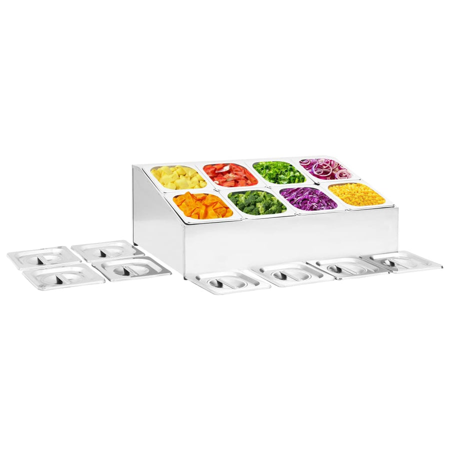 Gastronormbakkenhouder Met 8 Gn 1/6 Bakken Roestvrij Staal 66.8 x 40 x 25 cm
