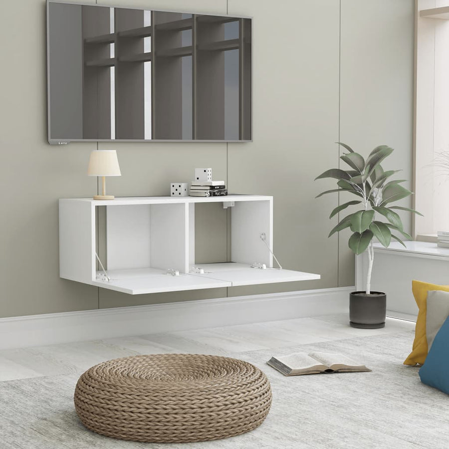 Tv-meubel 80x30x30 cm bewerkt hout wit 80 x 30 x 30 cm Wit