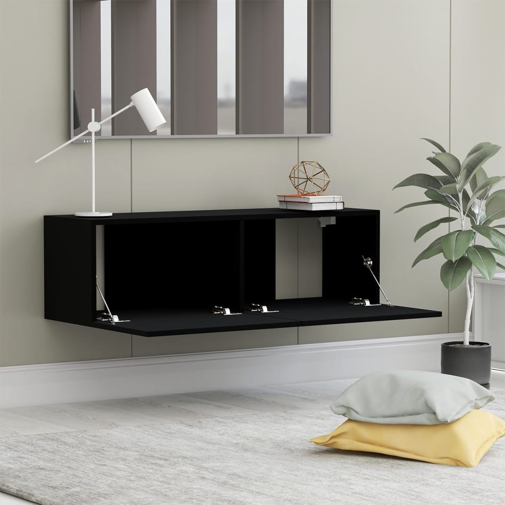 Tv-meubel 100x30x30 cm bewerkt hout zwart 100 x 30 x 30 cm Zwart