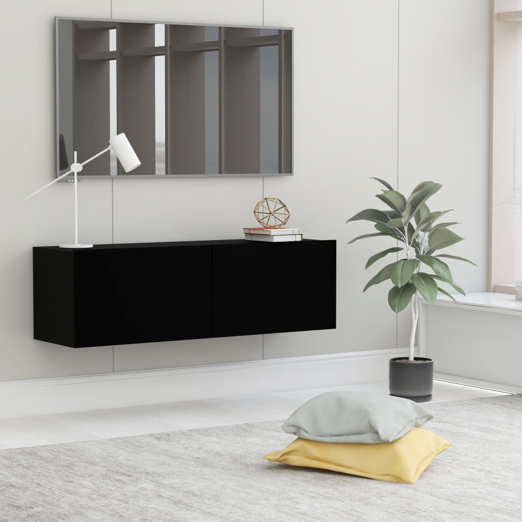 Tv-meubel 100x30x30 cm bewerkt hout zwart 100 x 30 x 30 cm Zwart